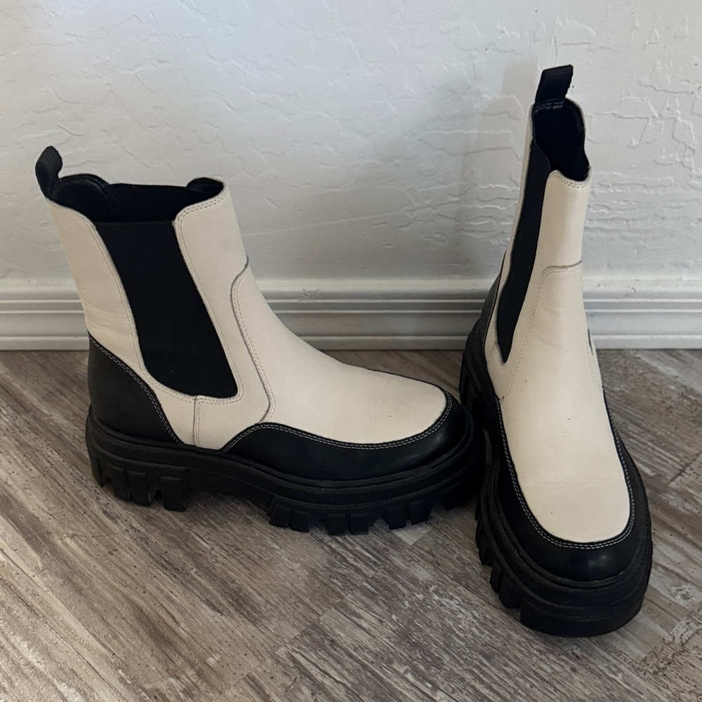 Marc Fisher Black and Cream Ankle Boots